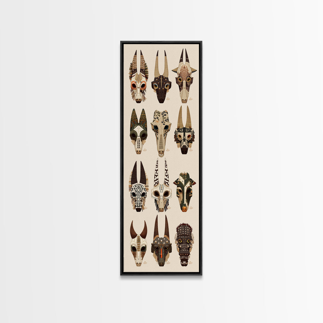 Animal Skull Mask Canvas Print, African Mask Art, Tribal Art Print, Safari Decor, Ethnic Wall Decor, Boho Home Decor Gift