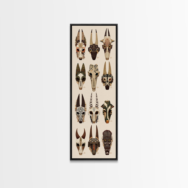 Animal Skull Mask Canvas Print, African Mask Art, Tribal Art Print, Safari Decor, Ethnic Wall Decor, Boho Home Decor Gift