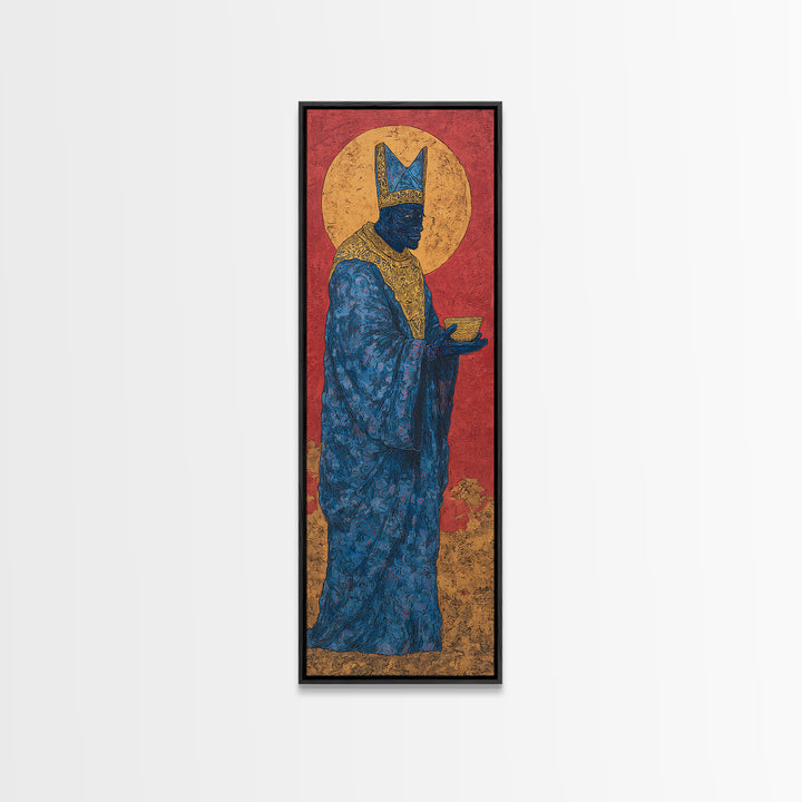Blue African Queen Wall Art, Black Goddess Art, Golden Halo Canvas, Afrocentric Decor, Elegant Woman Portrait, Luxury Home Decor