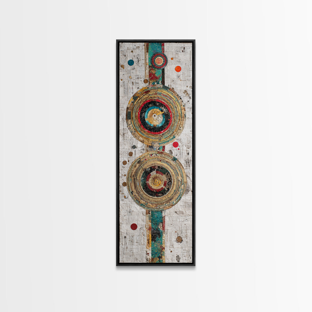 Concentric Circle Textile Canvas Print, Abstract African Art Decor, Teal Red Geometric Wall Decor, Boho Modern Home Decor