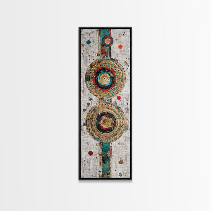 Concentric Circle Textile Canvas Print, Abstract African Art Decor, Teal Red Geometric Wall Decor, Boho Modern Home Decor