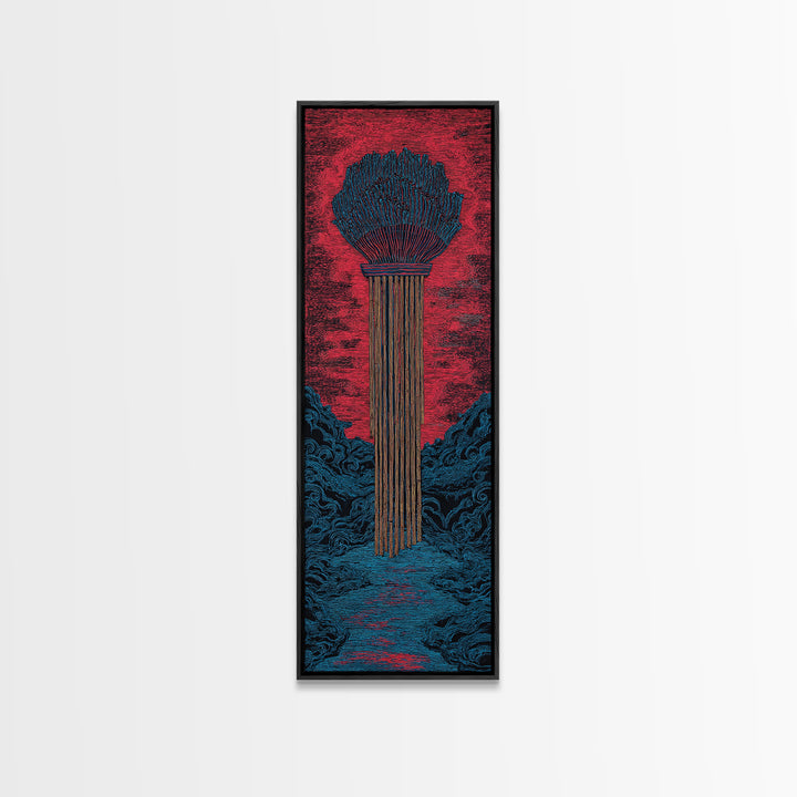 Red Tribal Plume And River Canvas Print, African Abstract Art, Bold Wall Decor, Modern Afro Art, Statement Cultural Artwork