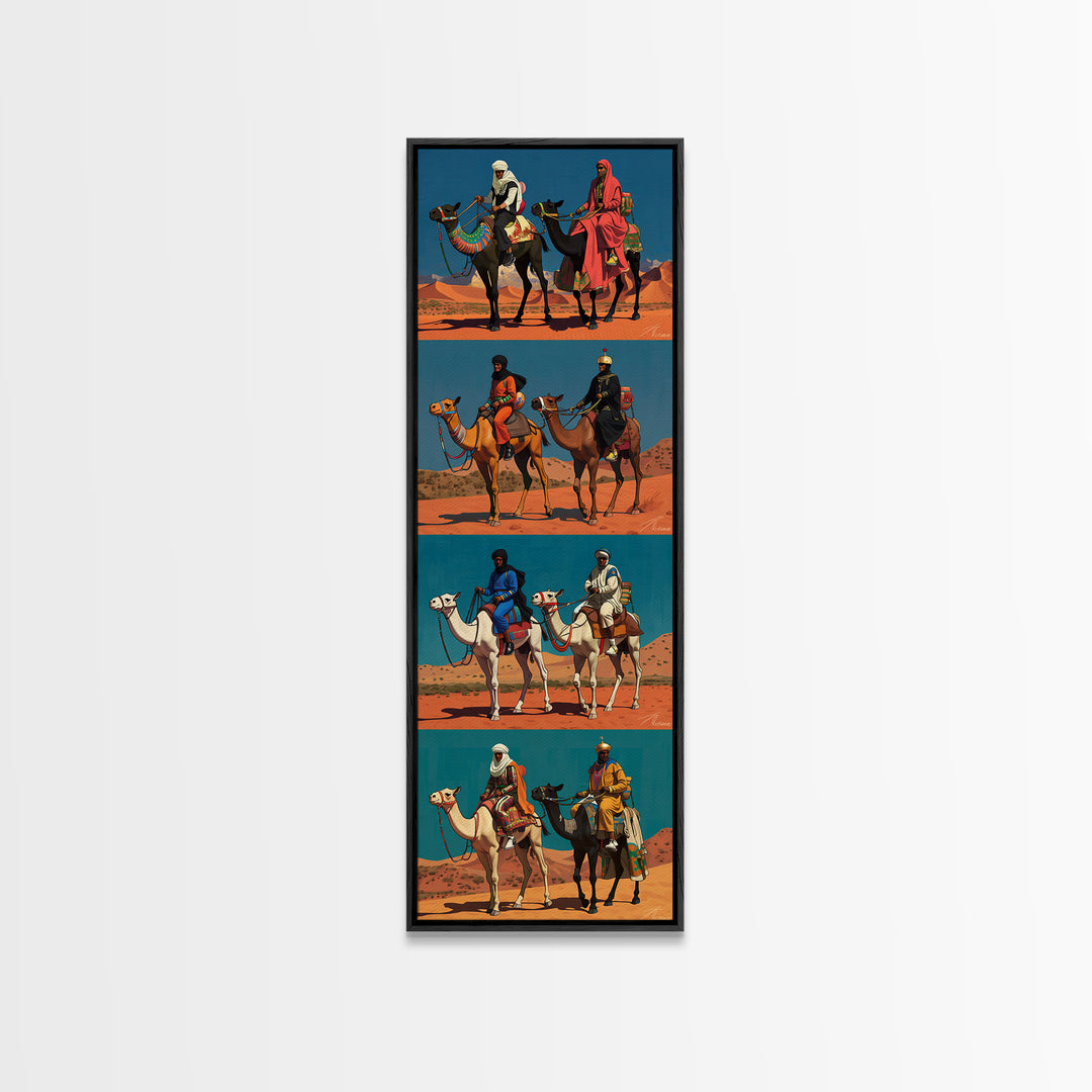 Desert Camel Riders Triptych Style Wall Art, African Safari Art, Nomad Travel Poster, Colorful African Print, Boho Decor