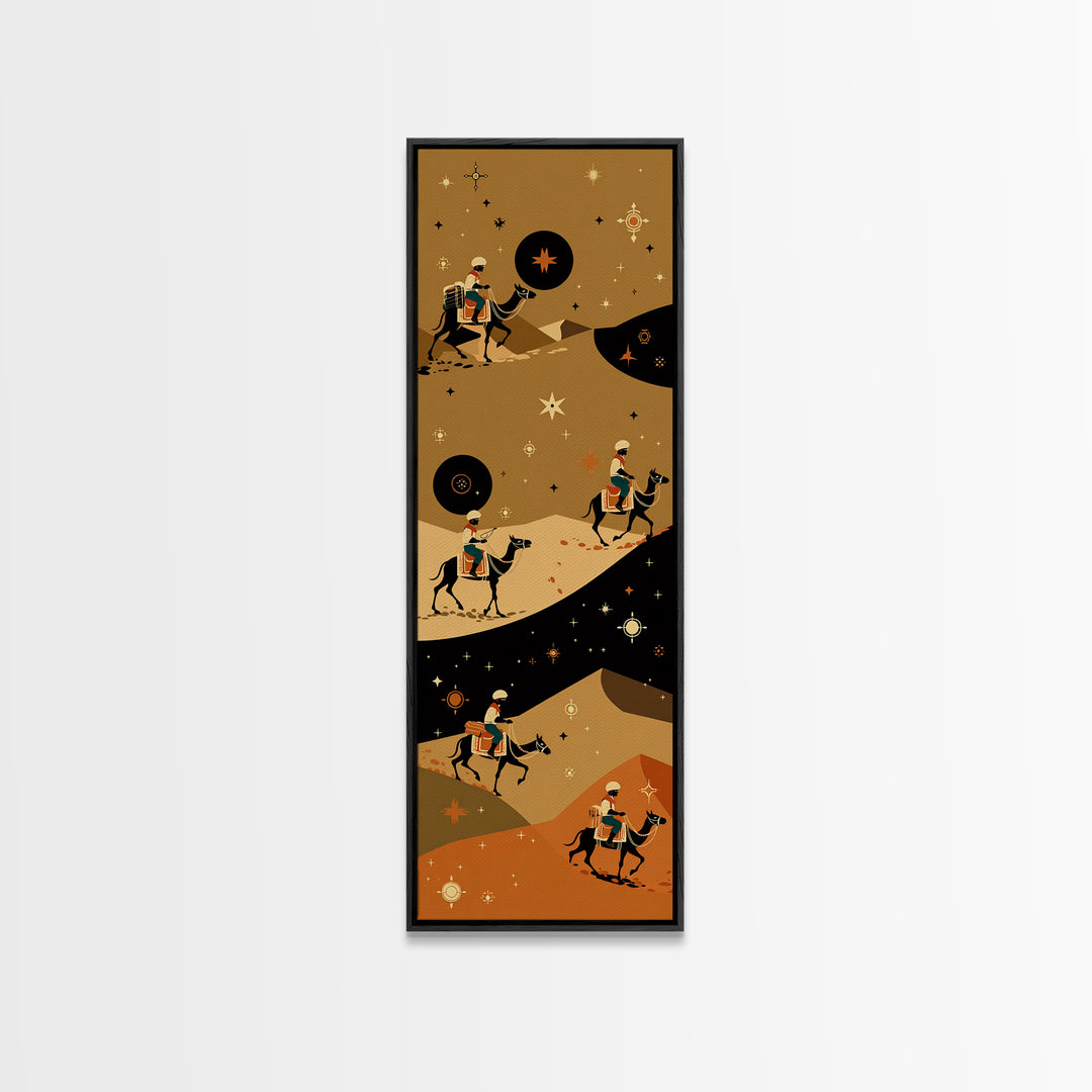 Celestial Camel Caravan In Golden Desert Wall Art, African Safari Print, Boho Tribal Decor, Wanderlust Living Room Artwork