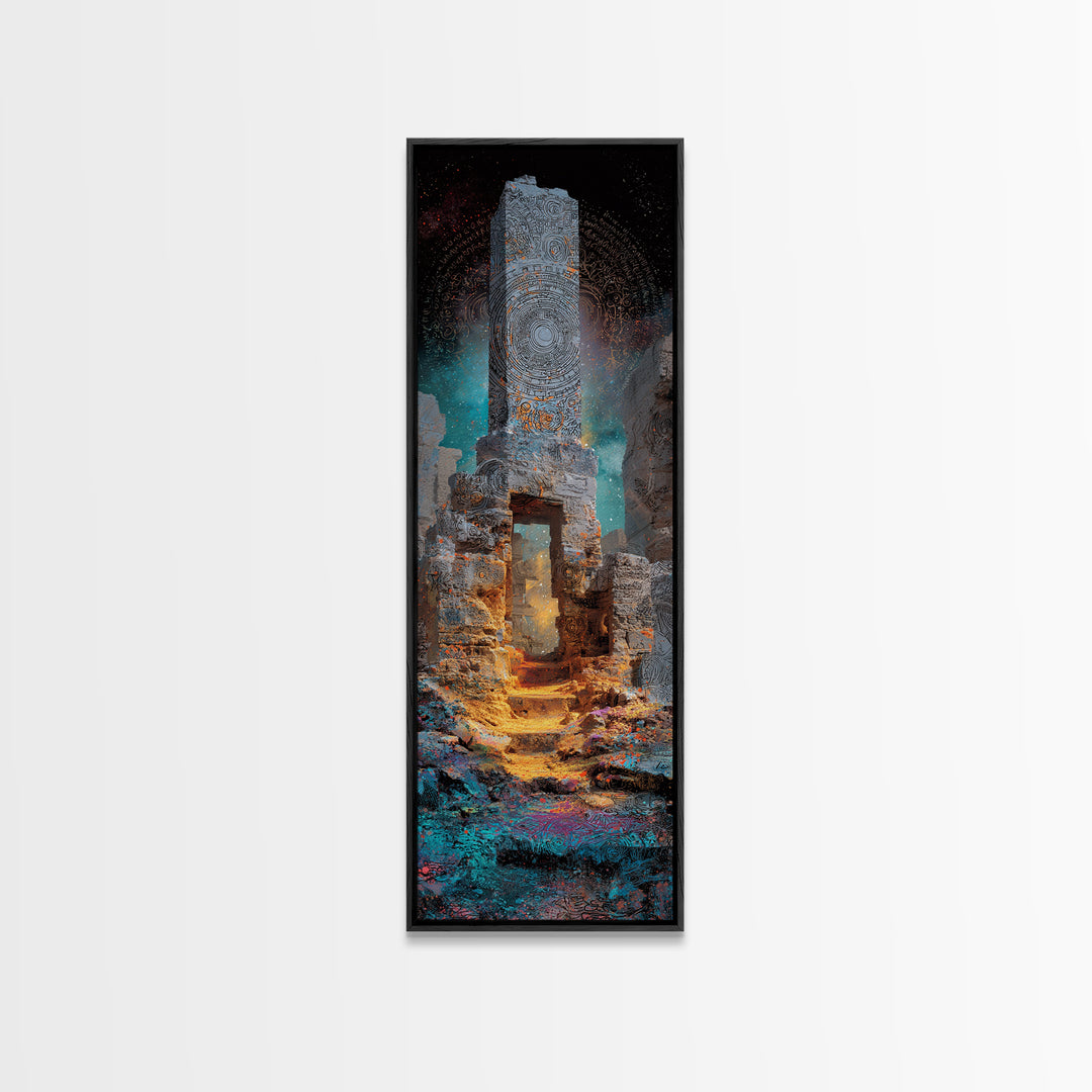 Cosmic Stone Portal Canvas Print, Ancient Ruins Monolith, Mystical African Inspired Wall Decor, Spiritual Statement Art Gift