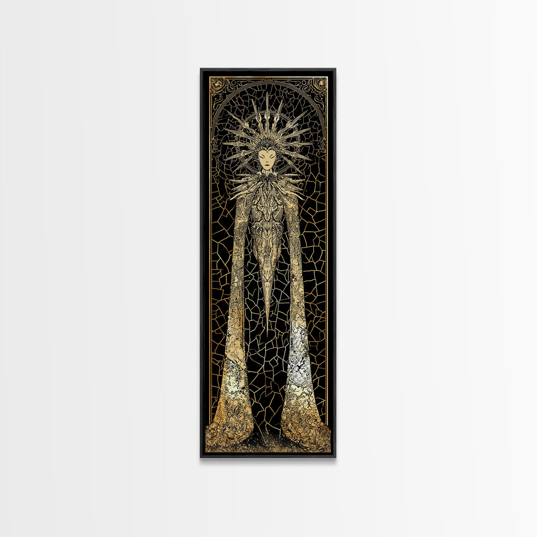 Golden Halo Goddess In Black And Gold Mosaic Canvas Print, African Queen Art, Spiritual Wall Decor, Luxury Statement Artwork