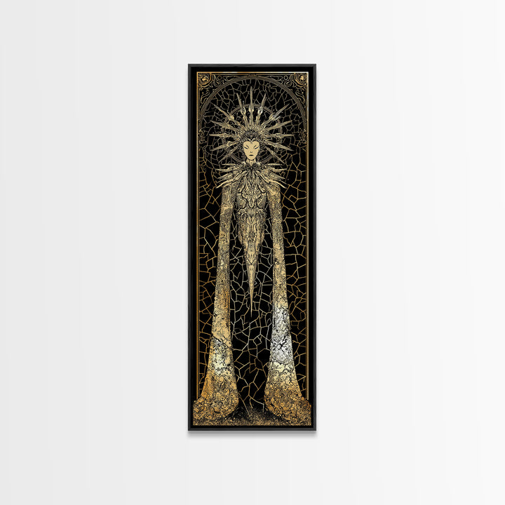 Golden Halo Goddess In Black And Gold Mosaic Canvas Print, African Queen Art, Spiritual Wall Decor, Luxury Statement Artwork