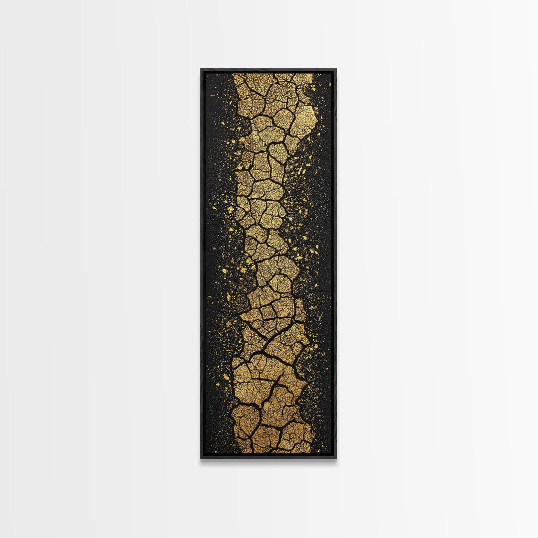 Cracked Gold Earth Texture On Deep Black Canvas Print, Abstract African Art, Luxury Wall Decor, Modern Minimalist Artwork