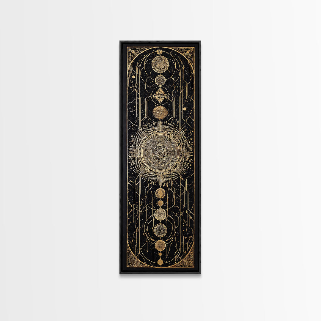 Gold Celestial Sun And Moon Canvas Print, Mystical Wall Art, Sacred Geometry Poster, Black And Gold Spiritual Decor, Astrology Gift