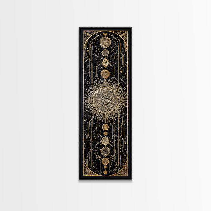 Gold Celestial Sun And Moon Canvas Print, Mystical Wall Art, Sacred Geometry Poster, Black And Gold Spiritual Decor, Astrology Gift