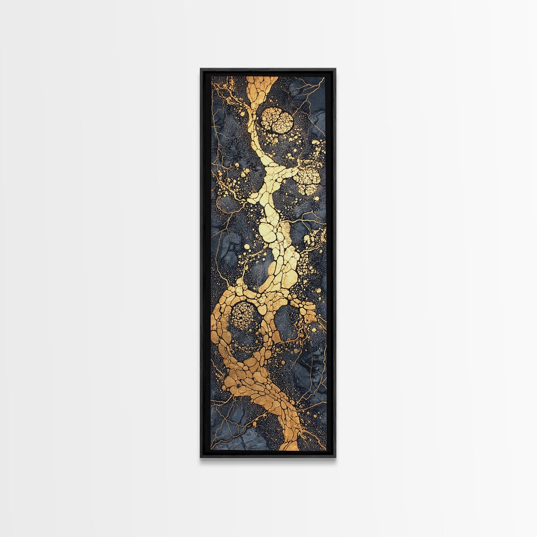 Black Marble Gold Vein Abstract Wall Art, Kintsugi Style Canvas Print, Luxury Modern Decor, Earth Tone Statement Art, Bold Home Decor