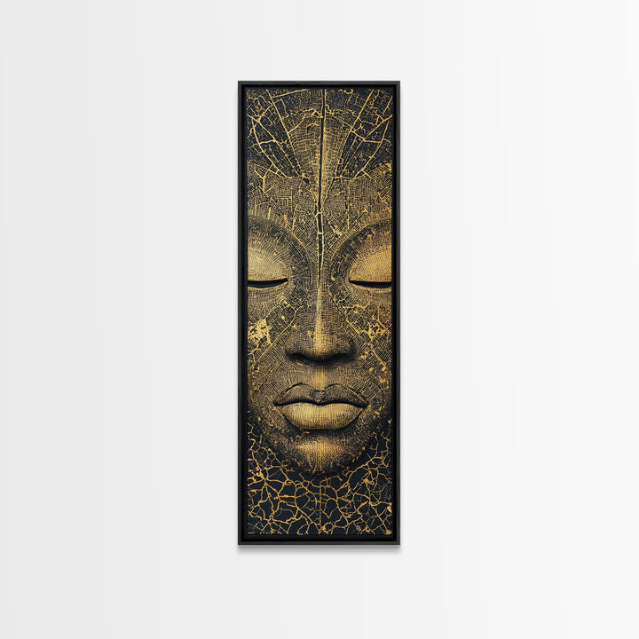 Golden African Mask Face Wall Art, Black And Gold Tribal Portrait, Ethnic Home Decor, Modern Afrocentric Canvas Print Gift