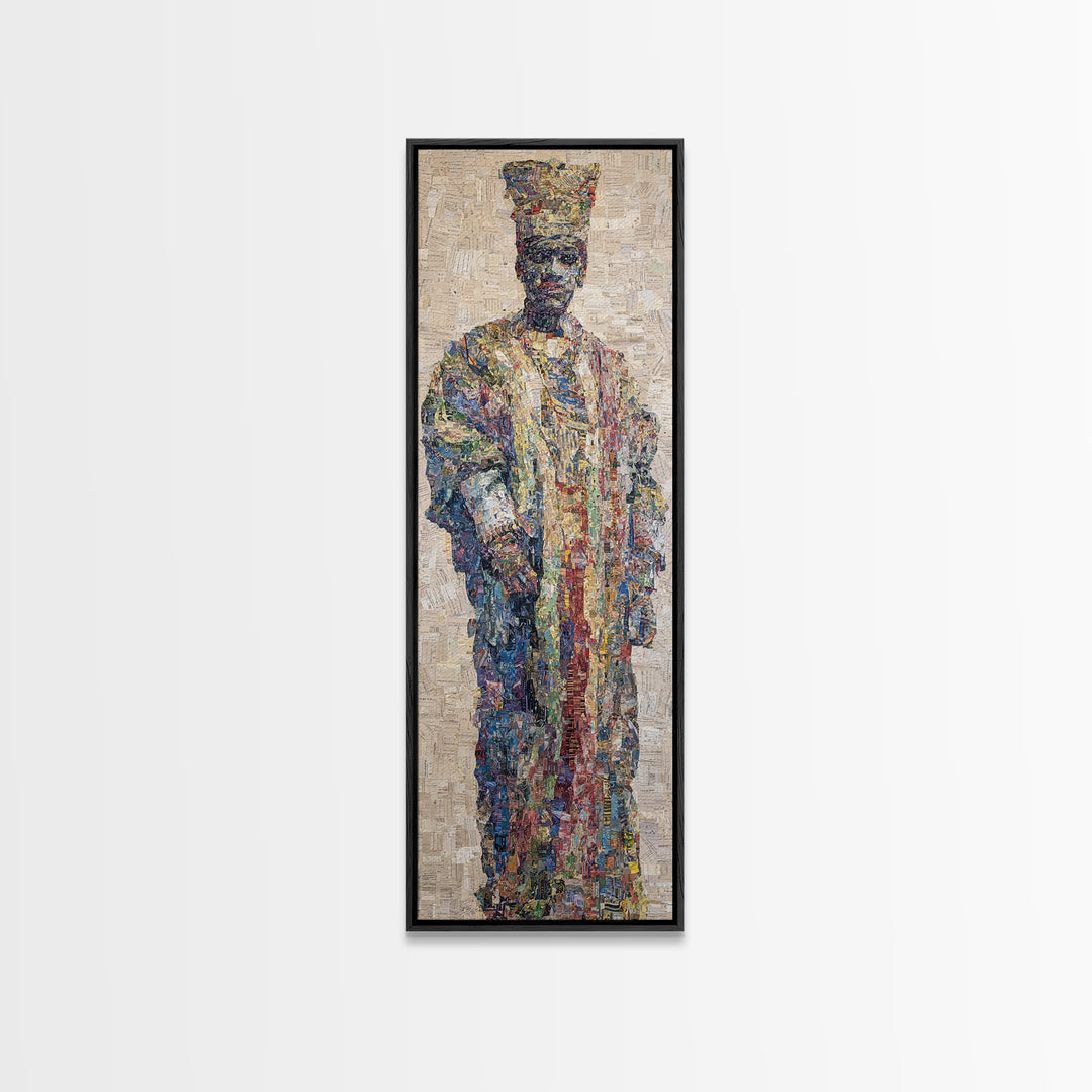 Regal Mosaic African King Framed Canvas Print, Textured Cultural Portrait, Afrocentric Wall Art, Elegant Home Decor Gift