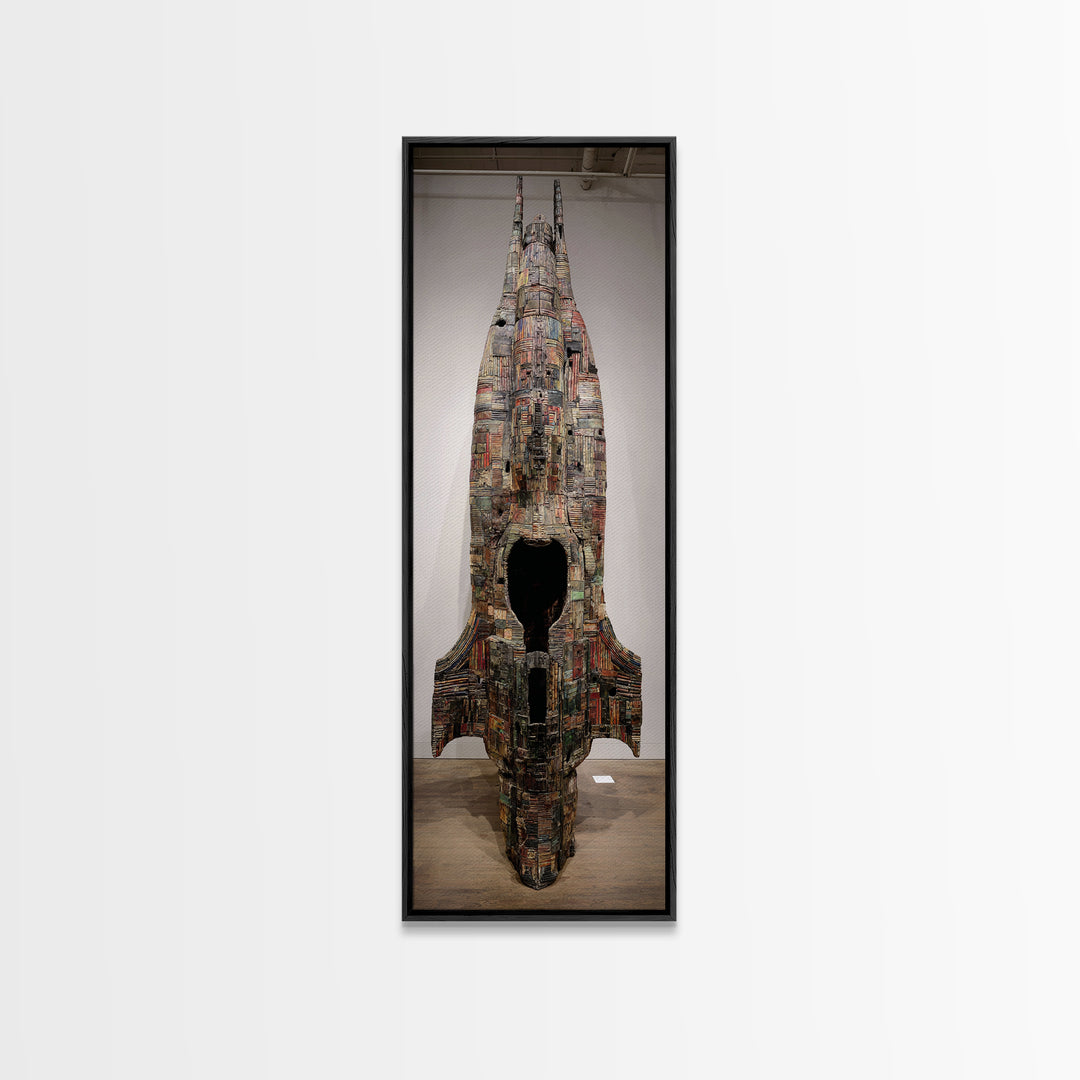 Towering Mixed Media Rocket Sculpture Wall Art, African Inspired Gallery Decor, Statement Canvas Print, Unique Home Decor Gift