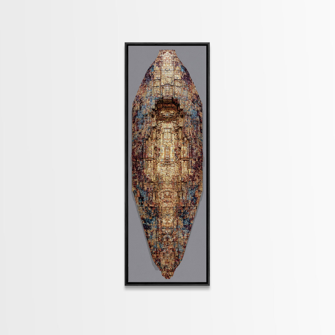 Textured Bronze Blue African Shield Canvas Print, Abstract African Art, Modern African Art, Tribal Wall Decor, Earth Tone Wall Art