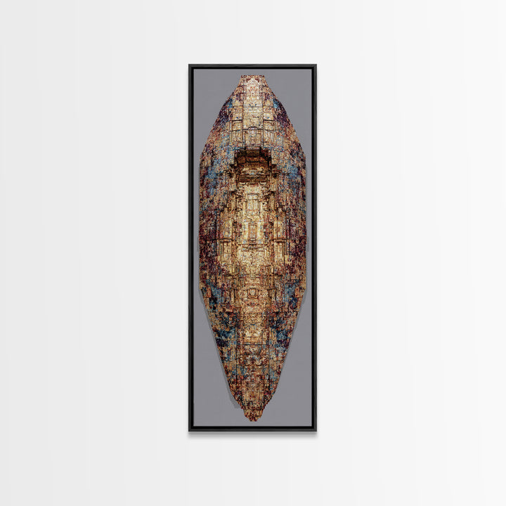 Textured Bronze Blue African Shield Canvas Print, Abstract African Art, Modern African Art, Tribal Wall Decor, Earth Tone Wall Art
