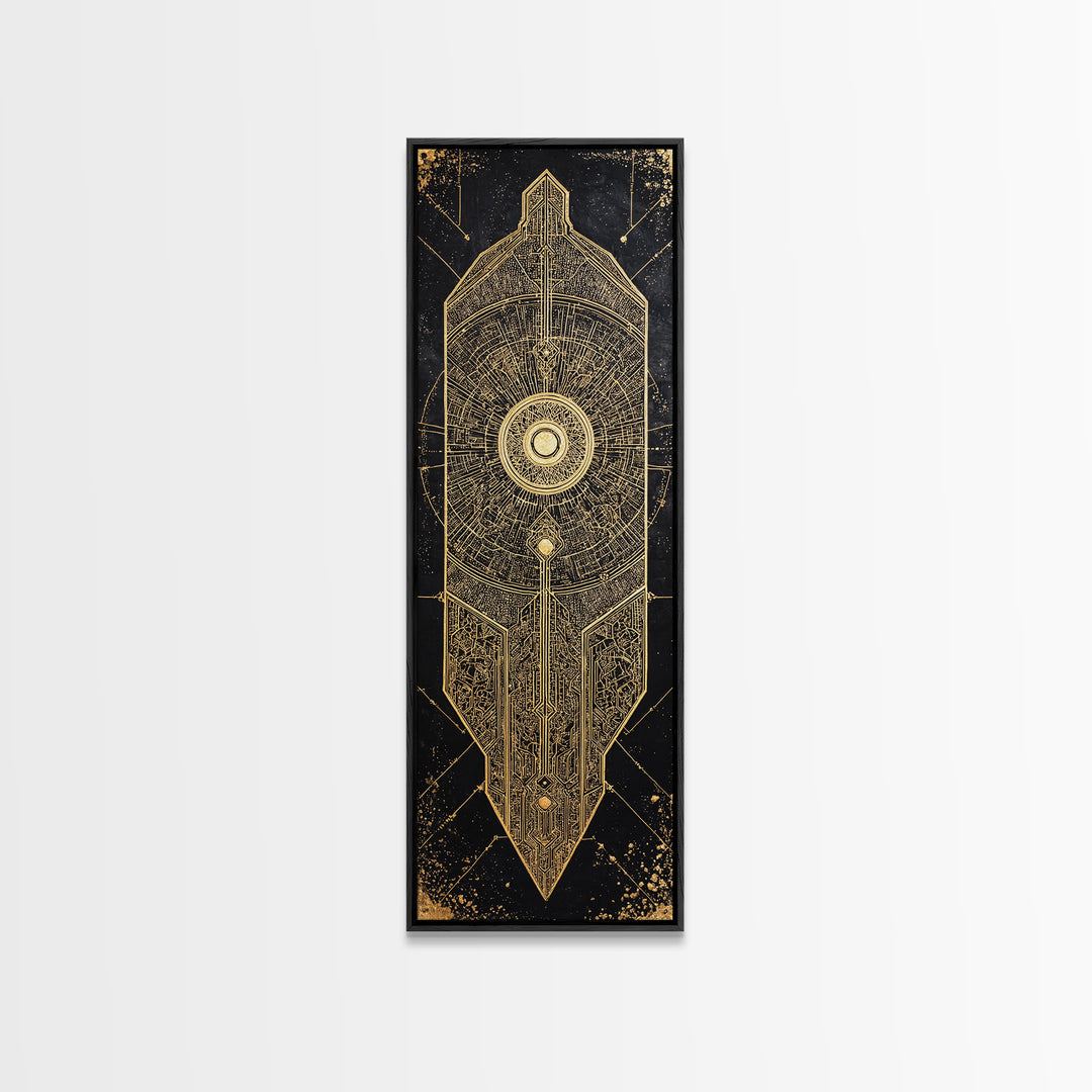 Black Gold Geometric African Shield Wall Art, African Abstract Art, Modern Canvas Art, Afrocentric Decor, Luxury Canvas Print