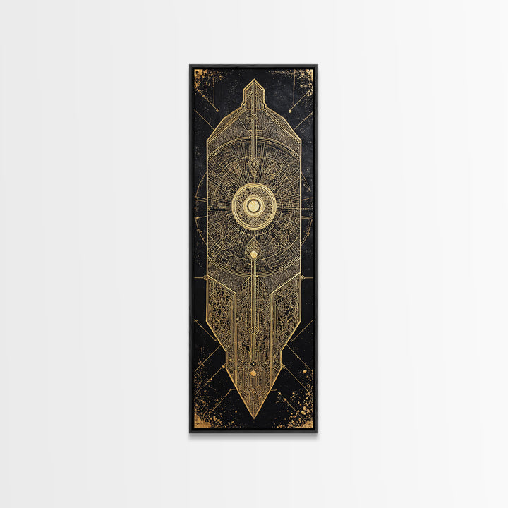 Black Gold Geometric African Shield Wall Art, African Abstract Art, Modern Canvas Art, Afrocentric Decor, Luxury Canvas Print
