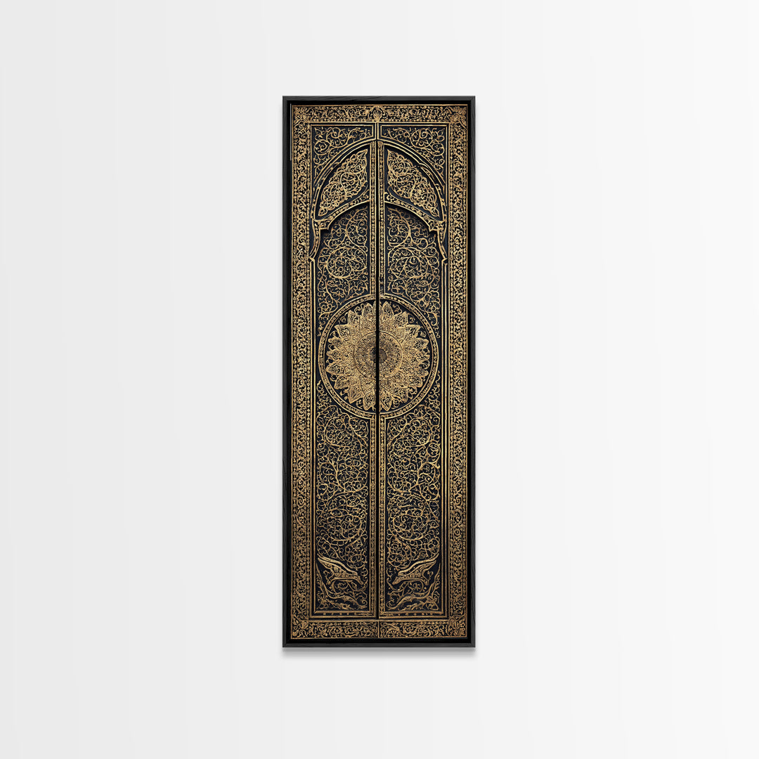 Black Gold Ornate African Door Panels Canvas Print, Tribal Pattern Wall Art, African Home Decor, Cultural Wall Decor Gift