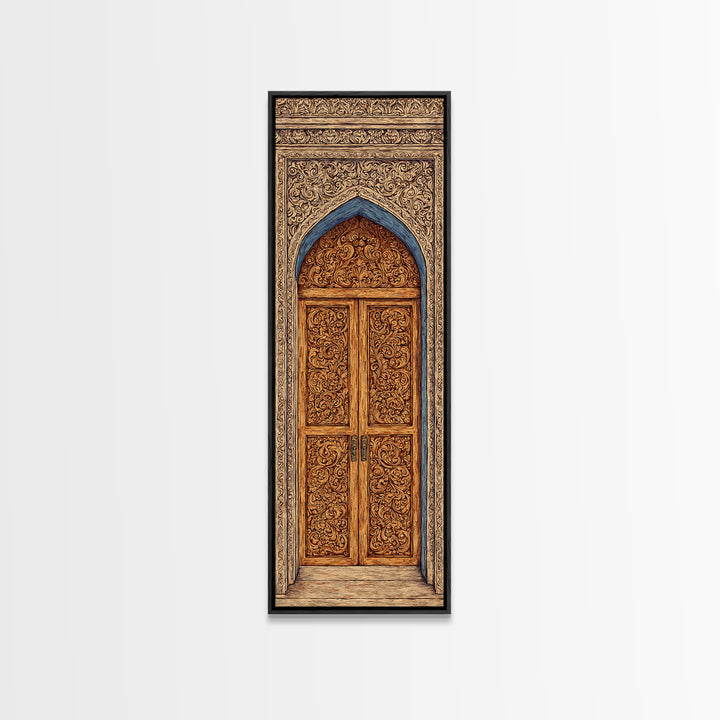 Ornate Arched African Doorway In Blue And Gold Wall Art, Moroccan Travel, African Home Decor, Cultural Wall Decor Gift, Statement Piece