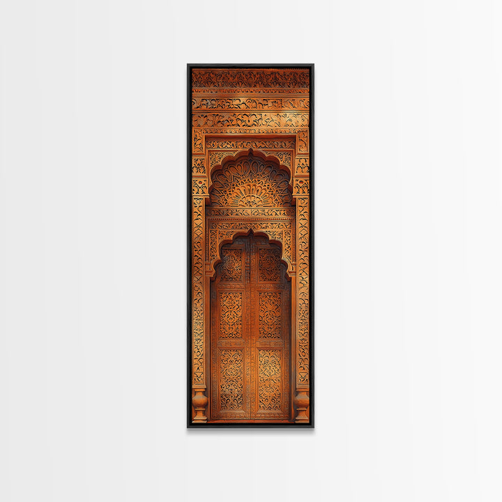 Ornate Moroccan Carved Door Framed Canvas Print, African Inspired Wall Decor, Boho Entryway Art, Rustic Home Decor Gift Print