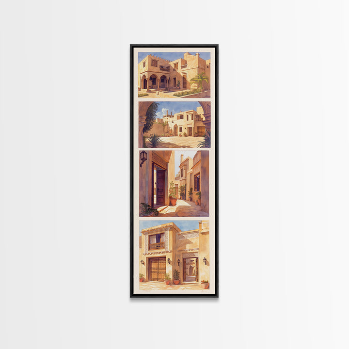 Desert Courtyard Architecture Wall Art, Morocco Travel Poster, African Inspired Decor, Sunlit Villa Canvas Print, Gift For Her