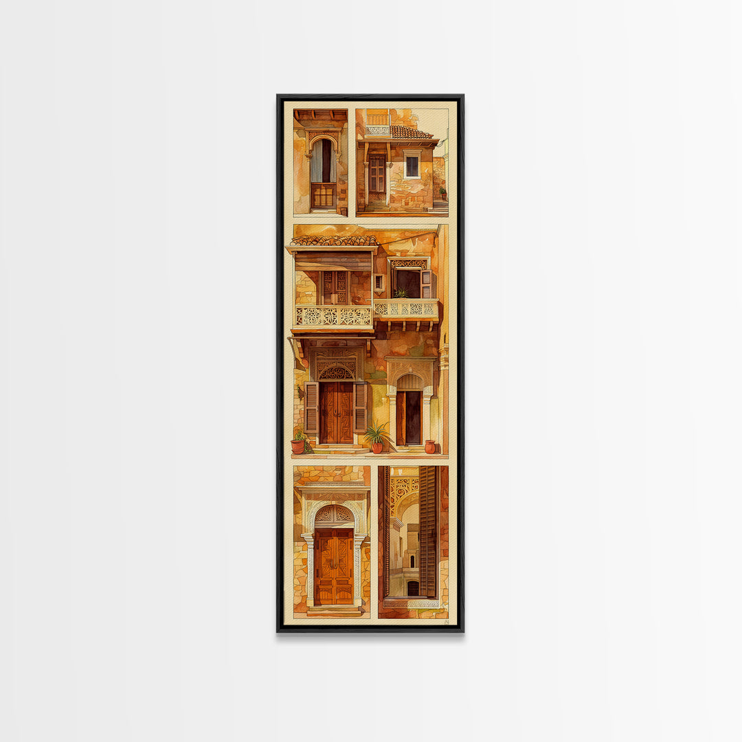 Ornate Balconies And Carved Doors Wall Art, Moroccan Architecture Canvas Print, African Inspired Boho Home Decor Gift For Her