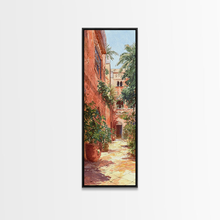 Moroccan Terracotta Courtyard Alley With Palms Wall Art, North Africa Travel Print, Boho Mediterranean Home Decor Gift For Her