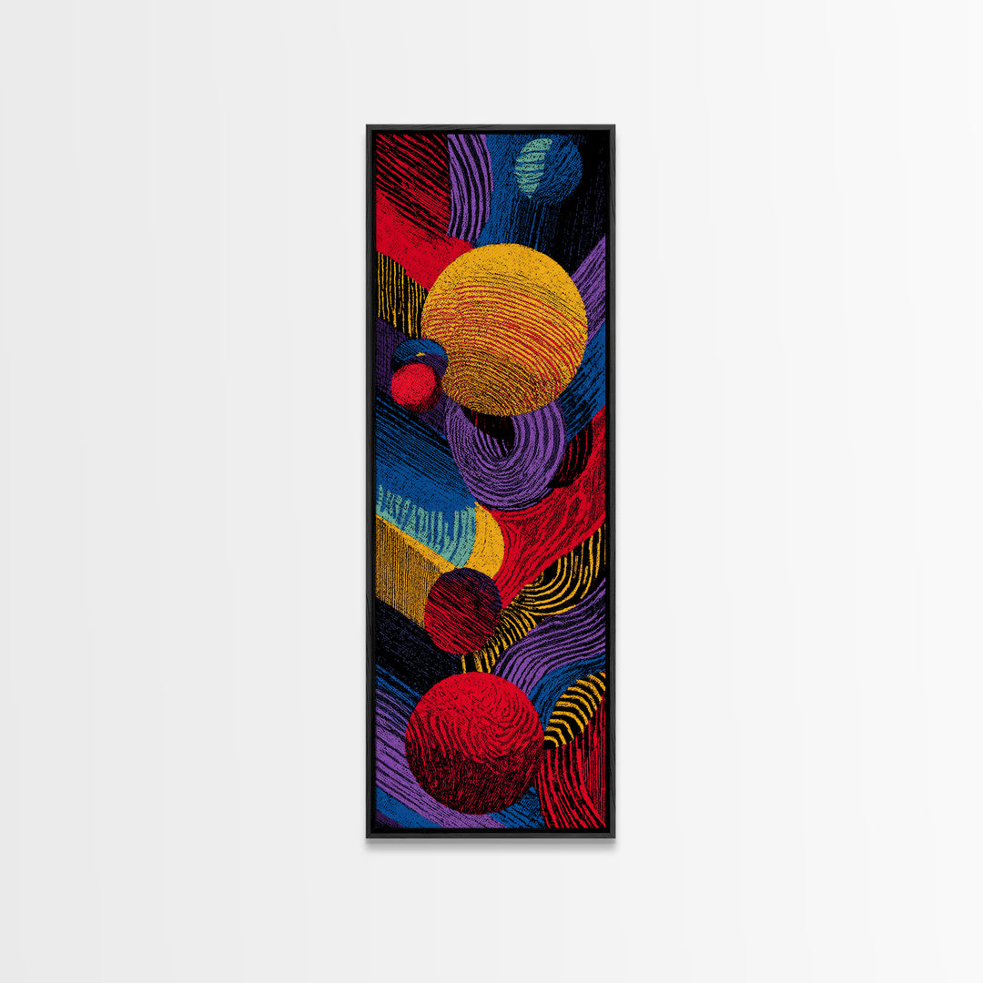 Vibrant Rainbow Spheres And Curved Lines Wall Art, Colorful Abstract African Inspired Canvas, Modern Statement Decor Gift