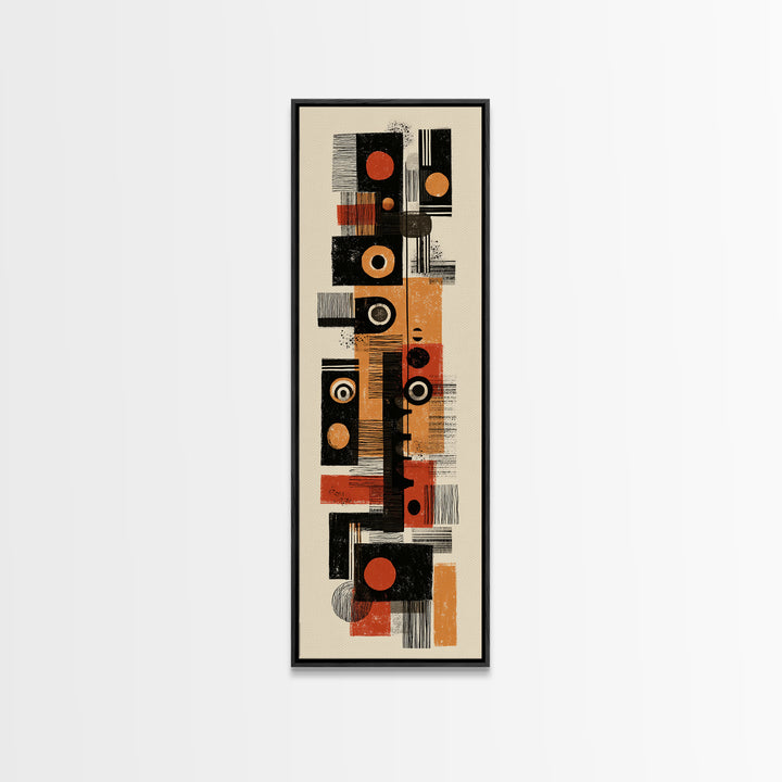 Orange Black Mid Century Geometric Blocks Canvas Print, Abstract African Inspired Wall Decor, Modern Minimalist Office Art