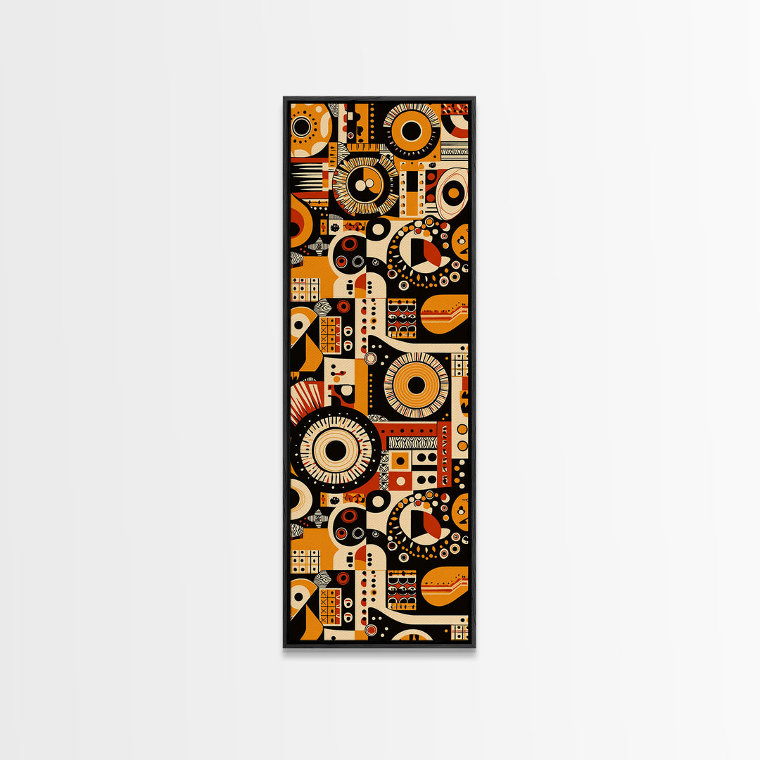Orange Black African Pattern Collage Wall Art, Tribal Textile Inspired Canvas Print, Afrocentric Boho Home Decor Gift For Him