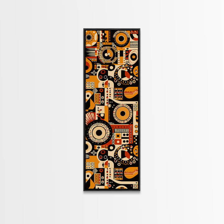 Orange Black African Pattern Collage Wall Art, Tribal Textile Inspired Canvas Print, Afrocentric Boho Home Decor Gift For Him