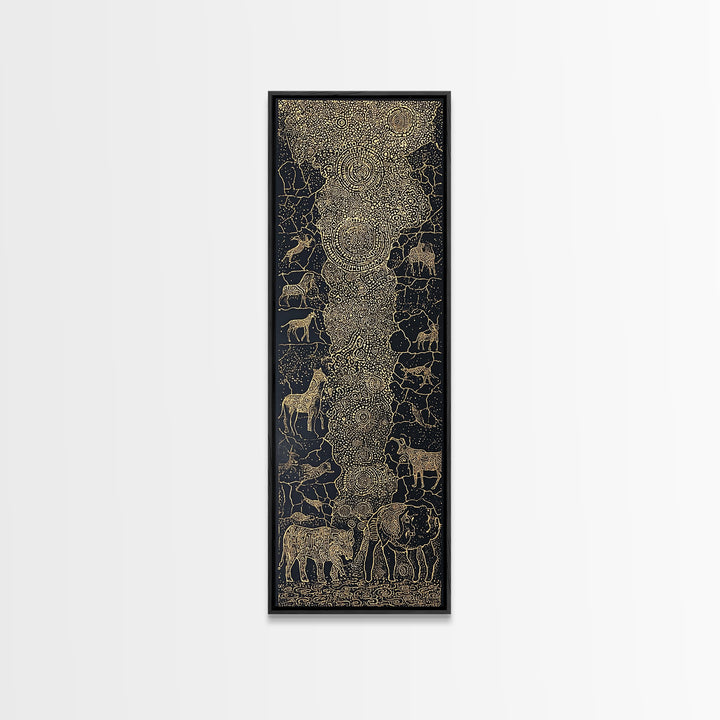 Golden African Safari Animals Wall Art, Elephant Giraffe Lion Map, Black Gold Tribal Decor, Luxury Canvas Print For Living Room