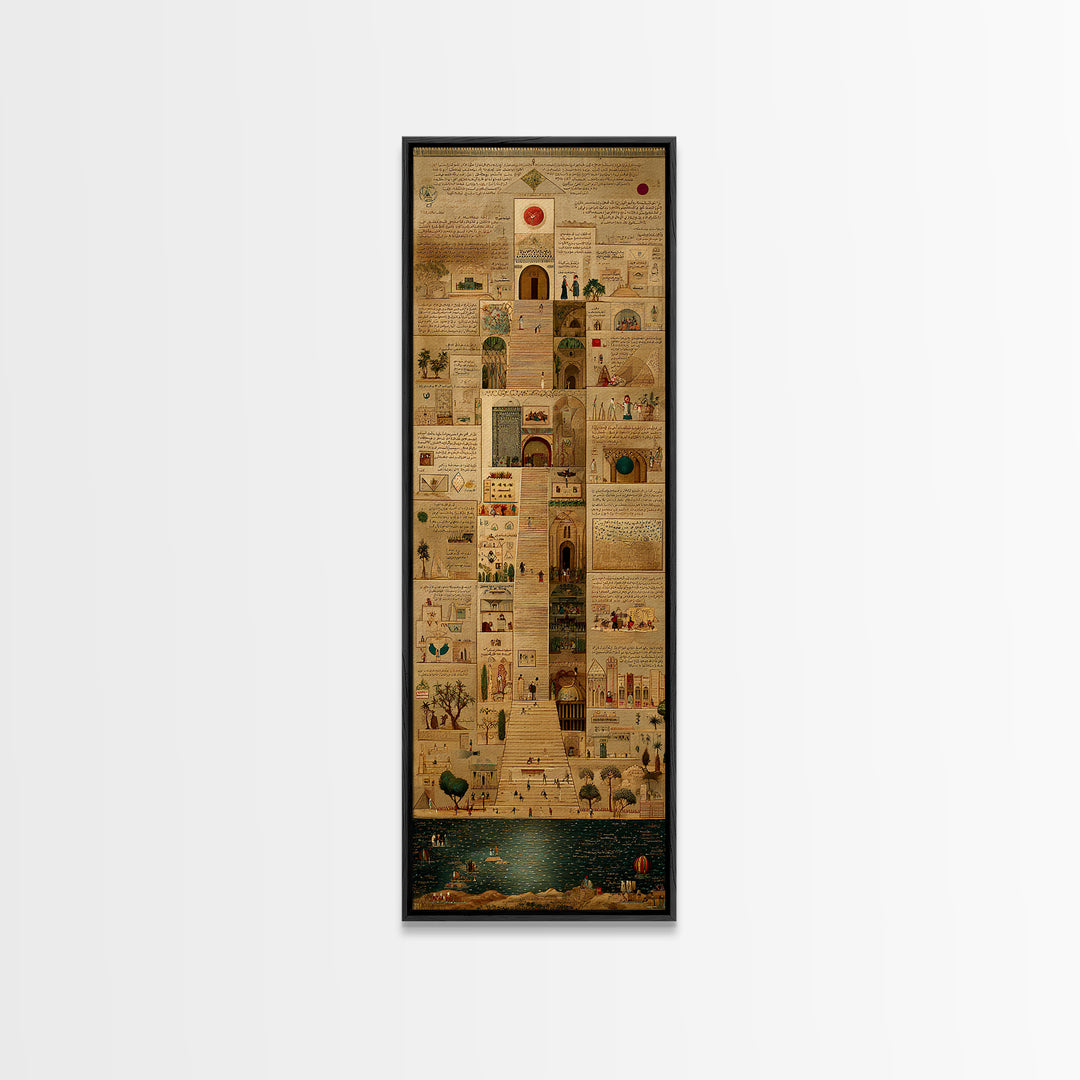 Ancient African City Manuscript Canvas Print, Egyptian Map Collage Wall Art, Hieroglyphic Cultural Home Decor For Living Room