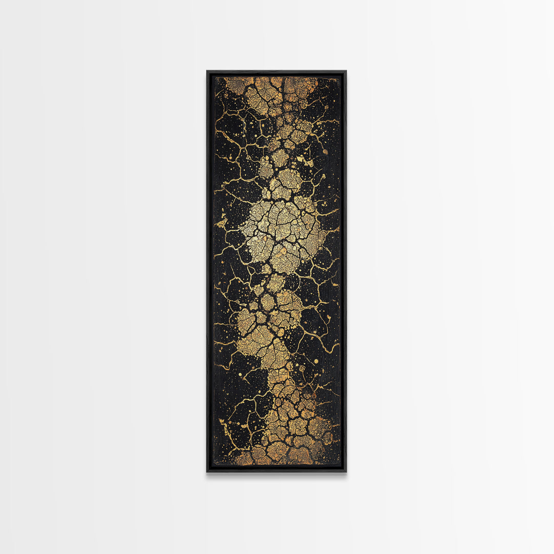 Abstract Gold Cracked Stone Wall Art, Black And Gold African Inspired Canvas Print, Luxury Texture For Modern Home Decor