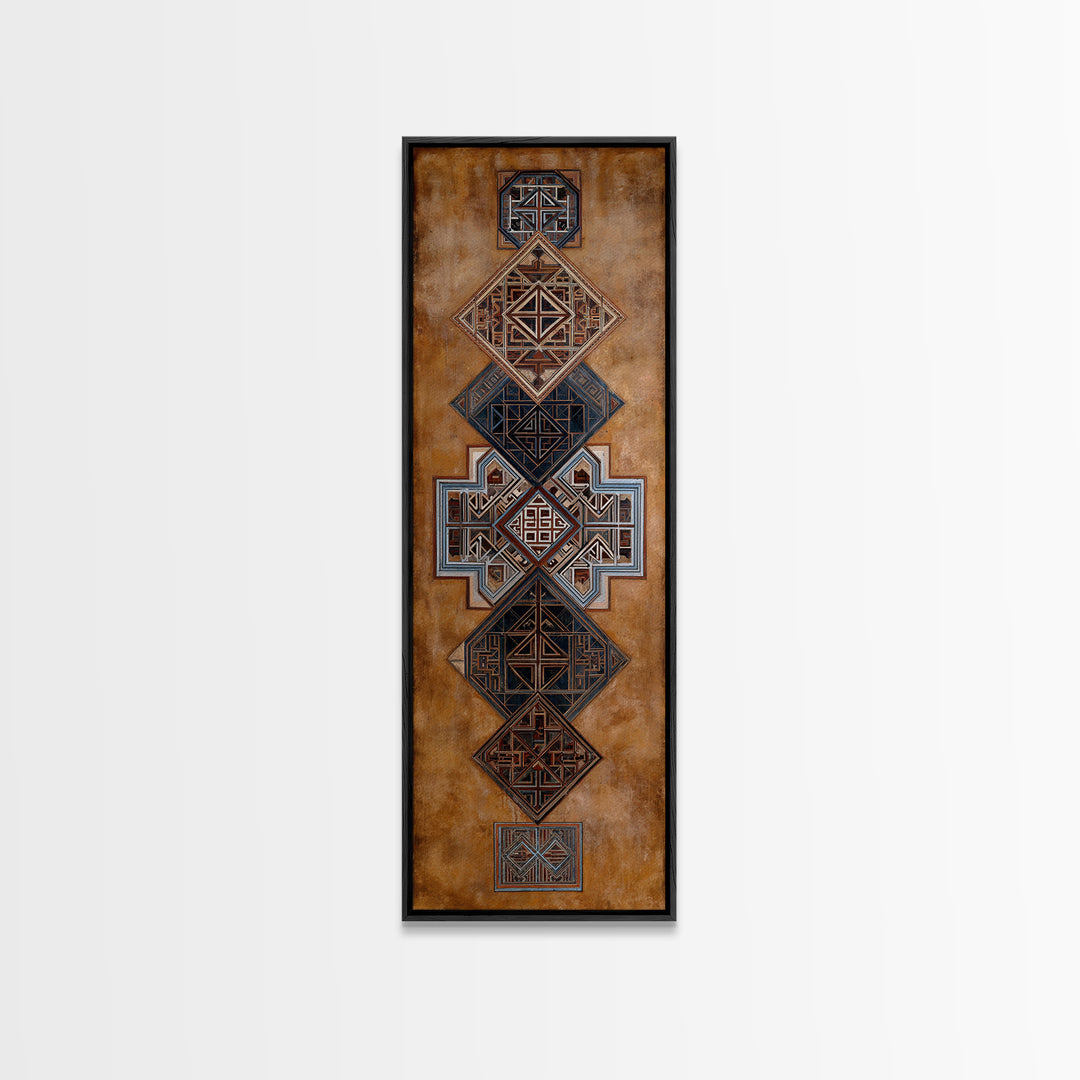 Geometric African Textile Pattern Canvas Print, Tribal Mud Cloth Wall Art, Earth Tone Cultural Decor For Boho Home Decor