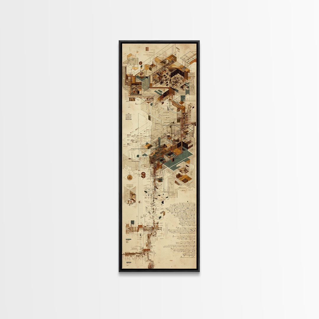 Afrofuturist Architectural City Wall Art, Abstract African Blueprint Canvas Print, Modern Geometric Office Decor Gift For Him