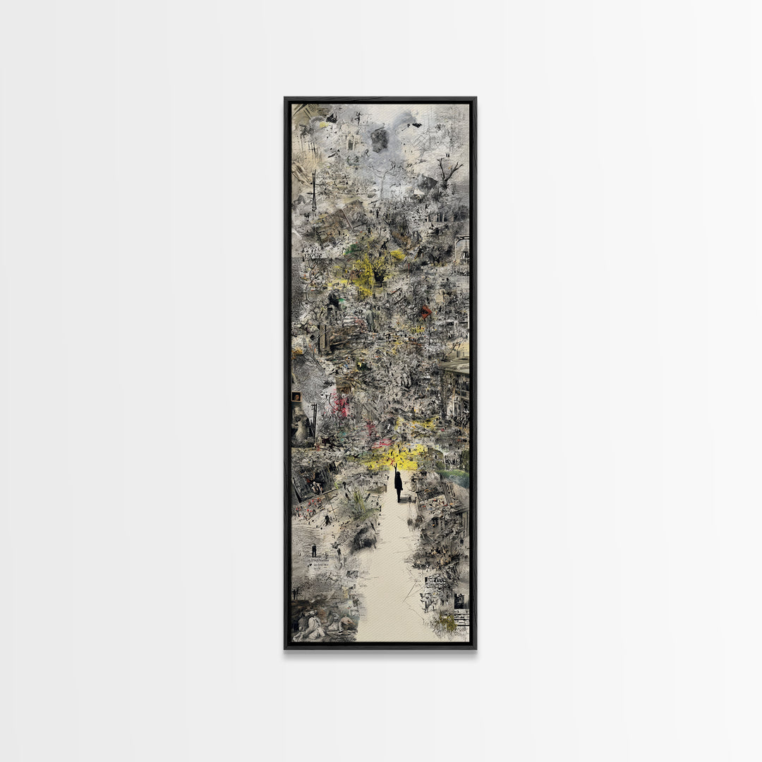 Dreamy Abstract City Ruins Wall Art, Gray Yellow Urban Landscape, Contemporary Canvas Print, Statement Office Decor Gift