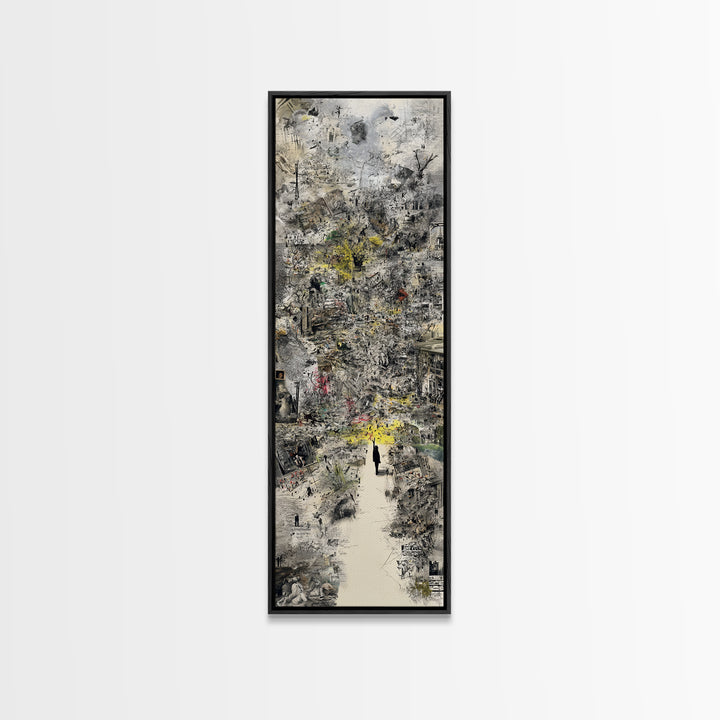 Dreamy Abstract City Ruins Wall Art, Gray Yellow Urban Landscape, Contemporary Canvas Print, Statement Office Decor Gift