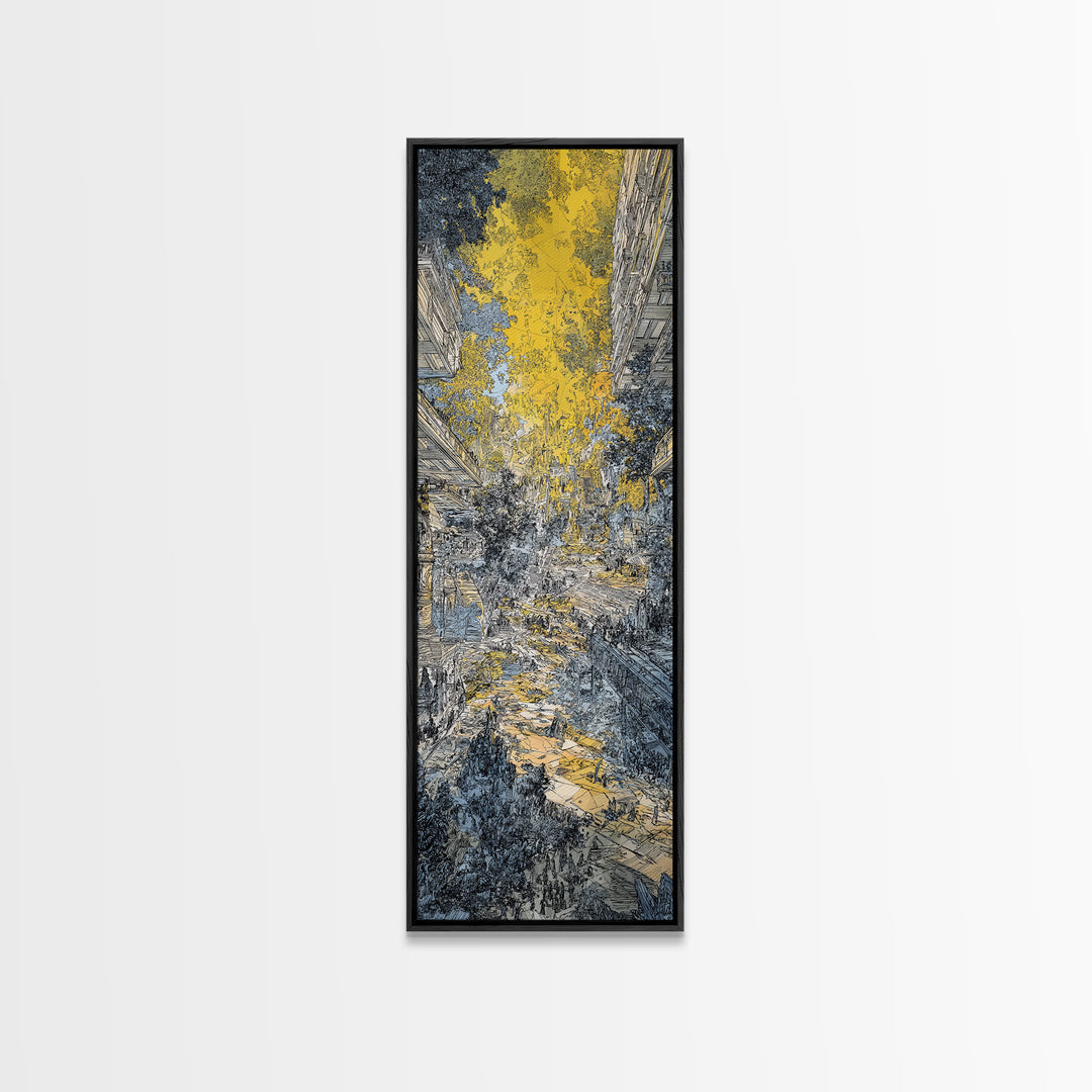 Golden Abstract City Canyon Wall Art, Urban Skyline Painting, Modern African Art, Textured Canvas, Living Room Decor, Office Art