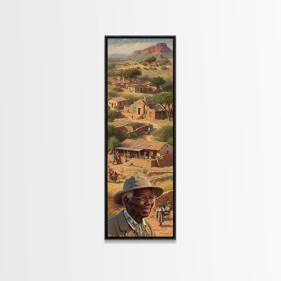 African Elder Village Landscape Canvas Print, Rural Homestead Portrait, Safari Art, Cultural Wall Decor, Housewarming Gift