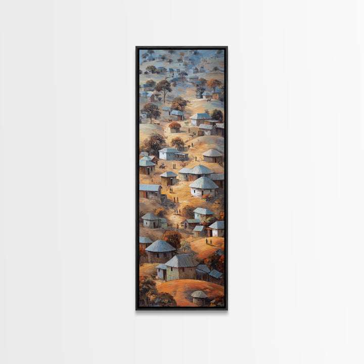 Round Hut African Village Wall Art, Aerial Tribal Landscape Painting, Earth Tone Canvas, Authentic Africa Home Decor, Gift