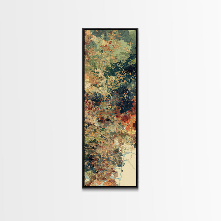 Pixelated Aerial Landscape Wall Art, Abstract African Map Inspired Print, Green Orange Modern Canvas, Statement Home Decor