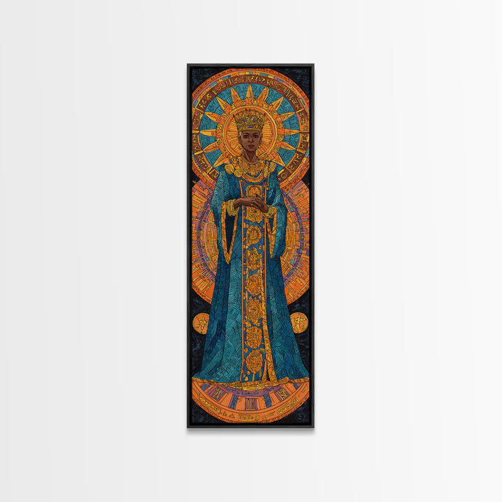 Regal African Queen With Golden Halo Wall Art, Afrocentric Goddess Portrait, Black Woman Canvas, Luxury Cultural Decor Gift
