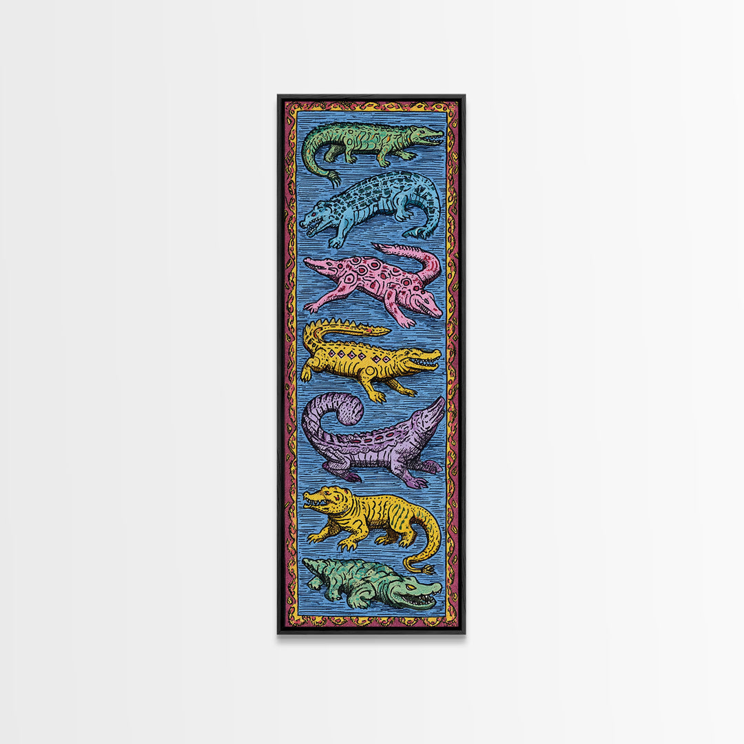 Colorful African Crocodile And Lizard Folk Wall Art, Tribal Animal Pattern, Safari Decor, Vibrant Reptile Canvas Print Gift