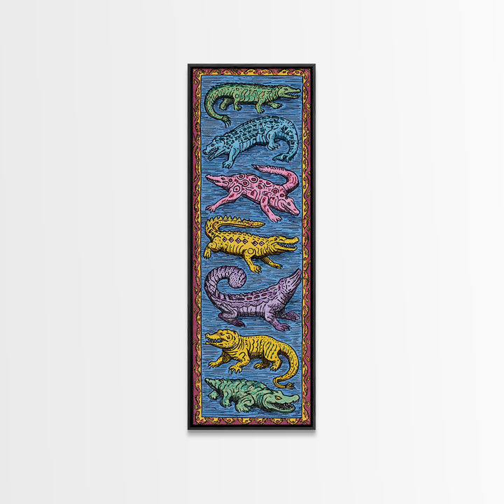Colorful African Crocodile And Lizard Folk Wall Art, Tribal Animal Pattern, Safari Decor, Vibrant Reptile Canvas Print Gift
