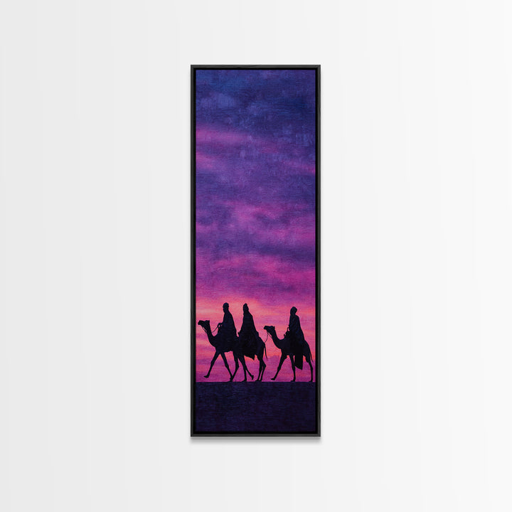 Pink Purple Sunset Camel Caravan Wall Art, African Safari Art Print, Desert Travel Decor, Boho Canvas For Bedroom Gallery