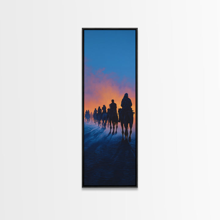 Dawn Camel Caravan In Blue Desert Canvas Print, African Travel Wall Art, Safari Decor, Statement Artwork For Living Room