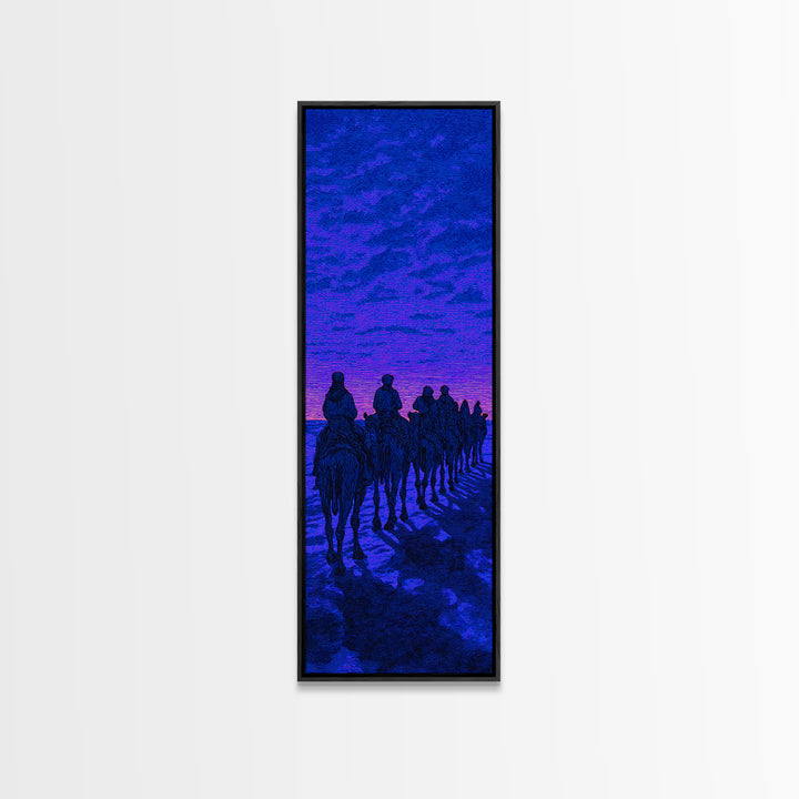 Blue Purple Desert Camel Caravan Wall Art, African Safari Art, Nomad Landscape, Boho Living Room Decor, Statement Canvas Print