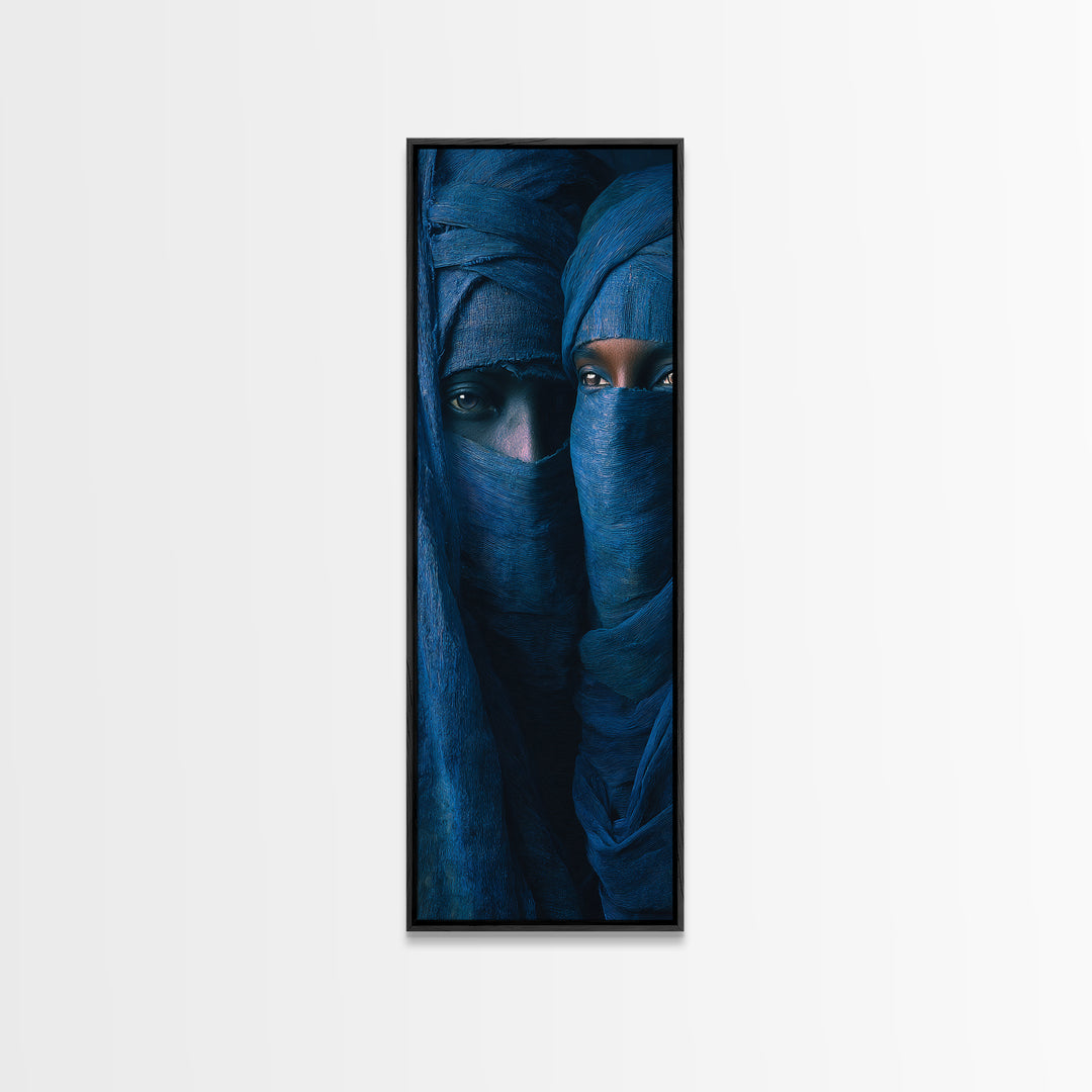 Indigo Veiled Tuareg Portrait Canvas Print, African Portrait Wall Art, Blue Nomad Decor, Afrocentric Cultural Home Decor